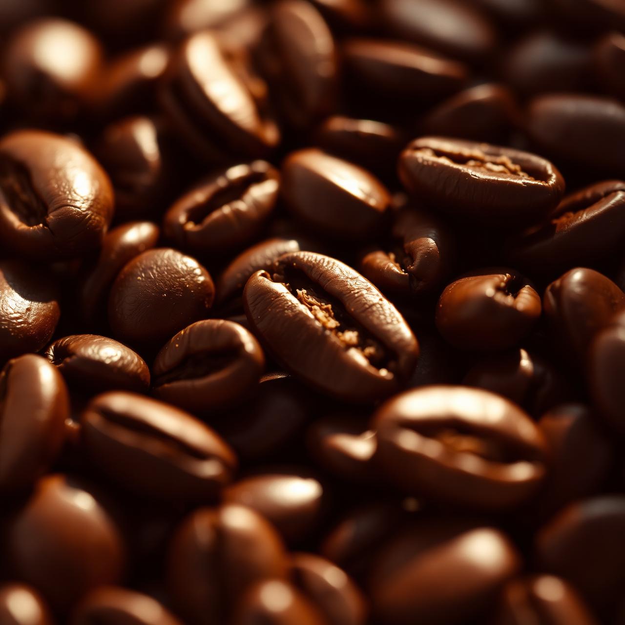 Close up of dark roasted coffee beans