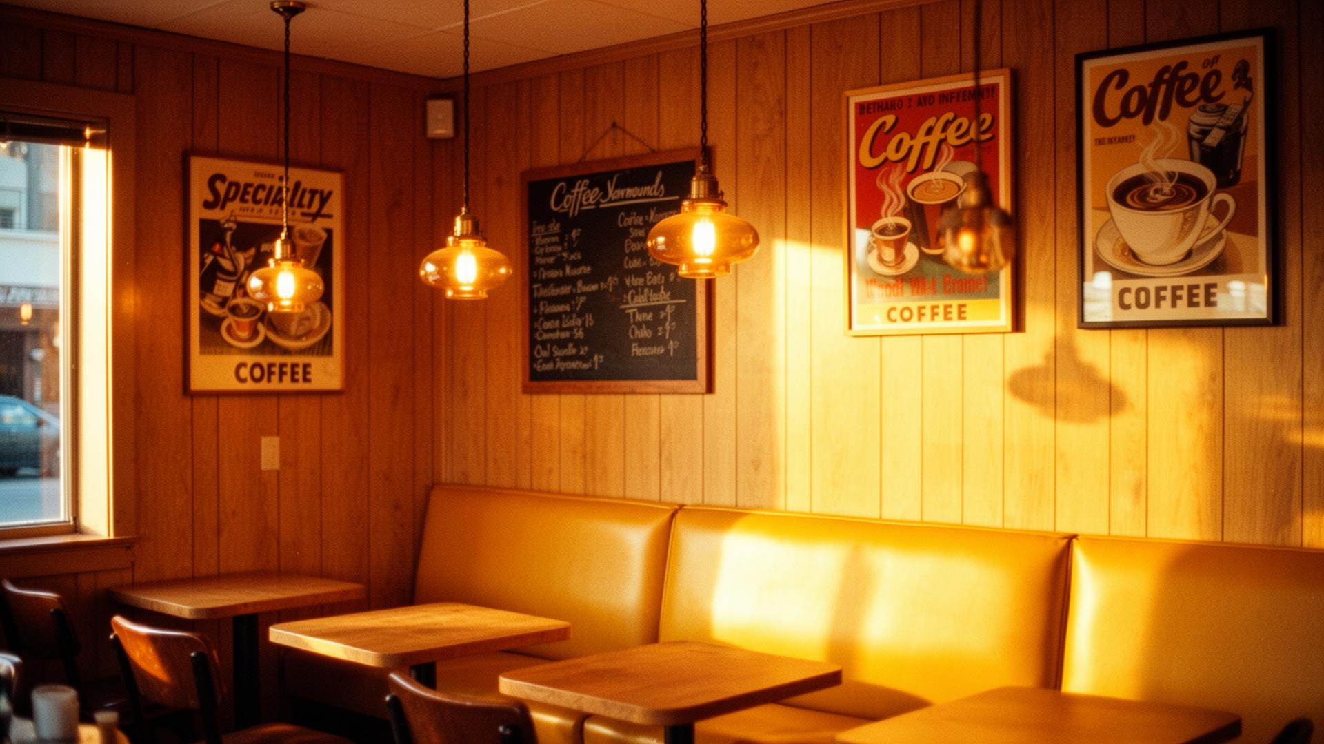 Warm cozy cafe interior with vintage decor